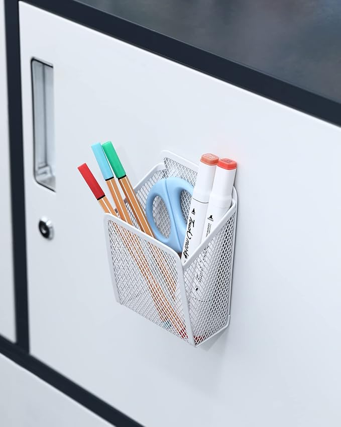 Magnetic Pencil Holder,Mesh Stainless Steel Pen Basket, Metal Writing Utensil Storage Organizer for Whiteboard,Blackboard,Kitchen, Locker, Home, or Office | Metal Writing Utensil Storage Organizer for Whiteboard,Blackboard,Kitchen, Locker, Home, or Office - Image 7