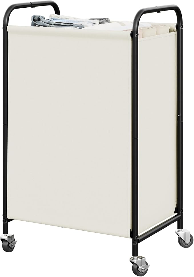 GRANNY SAYS Laundry Hamper, Large Cart with Wheels and Handles, Beige, 110L | Heavy Duty Metal Frame, Silent Rolling Basket for Clothes in Bedroom, Bathroom, Dorm by GRANNYSAYS