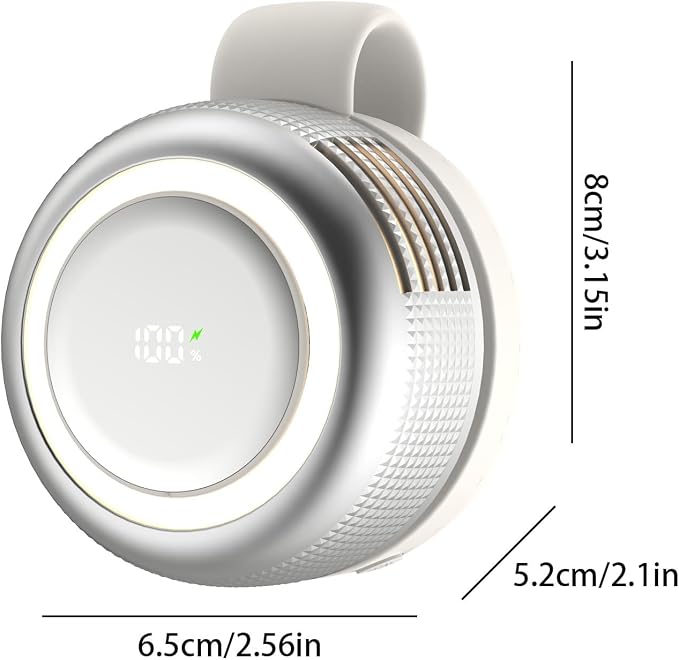 TFQXA1Z Ultra-Quiet Bladeless Clip-On Fan, 360° Rotatable Personal Fan with Digital Display, 5-Speed Rechargeable Mini Fan for Home, Office, School, Summer Gift (White) - Image 8