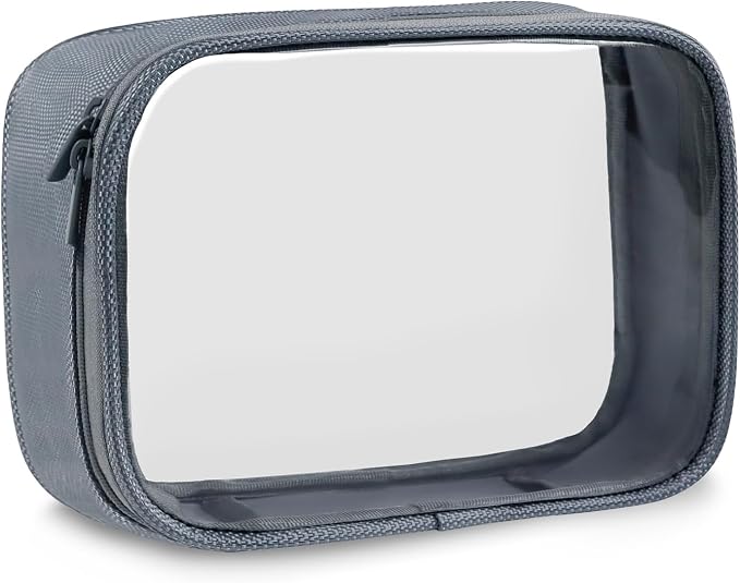 Moyad TSA Approved Toiletry Bag Clear Quart Size Travel Bags Makeup Bag | Large Opening, for Men and Women, Carry on Airline Compliant, Transparent Liquids Pouch, Grey by Moyad