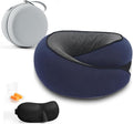 Travel Neck Pillow with Memory Foam & Chin Support – Includes Cute Macaron EVA Water-Resistant Carry Case, Eye Mask & Ear Plugs (Navy Color) by Unknown