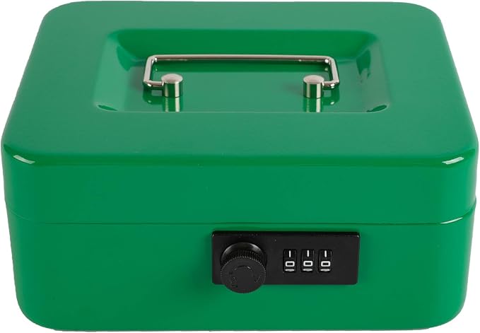xydled Cash Box with Money Tray,Locking Cash Box with Combination Lock,Money Box with Removable Coin Tray,Medium,9.84 inchx 7.87 inchx 3.54 inch,Green - Image 7