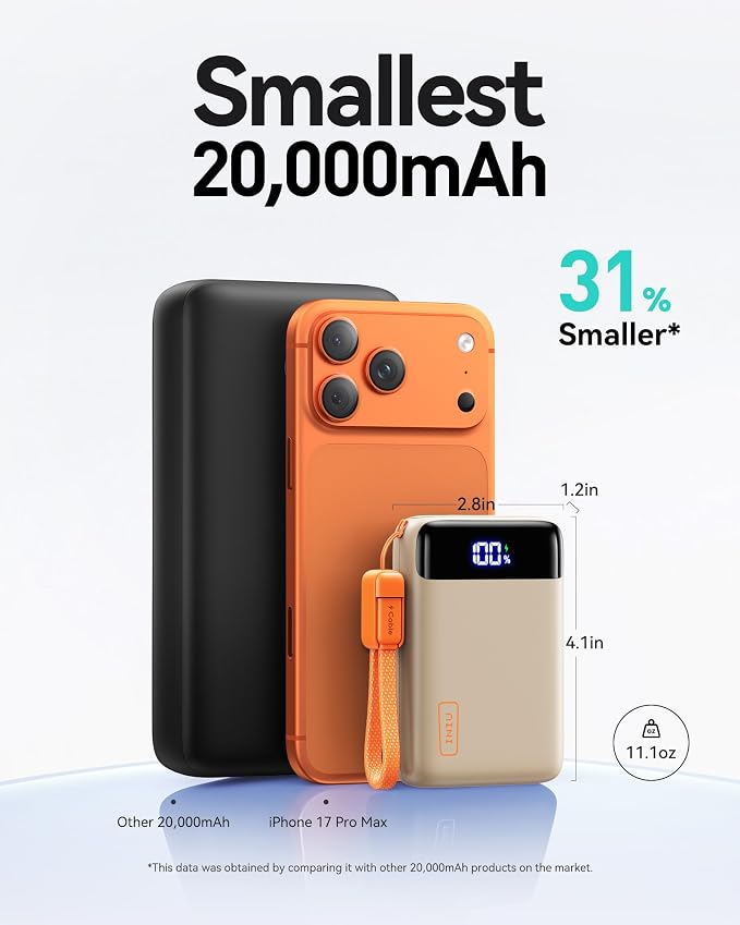 INIU Portable Charger, Smallest 20000mAh 22.5W Fast Charging Power Bank | USB-C Cable, Flight-Safe, Travel Essentials, Flashlight, Battery Pack for iPhone 17 Samsung Xiaomi Google, Mini Size, Beige - Image 3