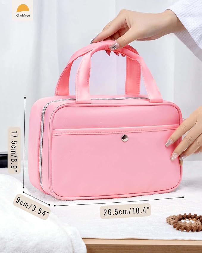 Travel Hanging Toiletry Bag for Women - Waterproof Cosmetic Organizer with Clear Window, Lightweight Bathroom Bags for Essentials, Makeup, Shampoo, Toiletries Dark Pink, Medium - Image 5