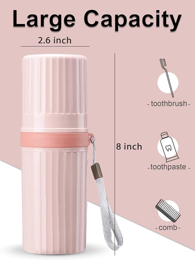 Toothbrush Travel Case, Pink Toothbrush Holder Travel | Large Travel Toothbrush Cup Case, Portable Travel Toothbrush Container for Traveling, Camping, Business, and School - Image 4