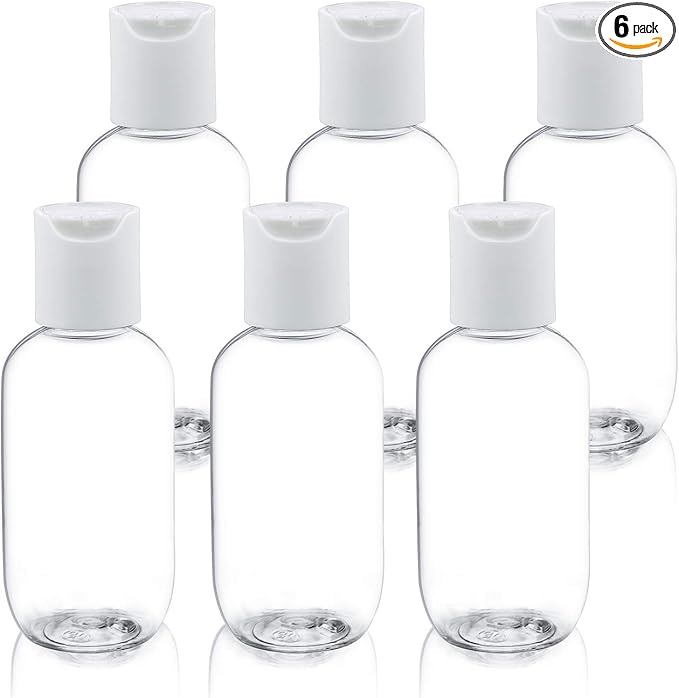 TRENDBOX 60ml / 2oz Empty Plastic Refillable Essentials Bottles with Disc Top Flip Cap - 6 Pack by TRENDBOX