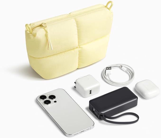 Comfyable Puffy Electronics Organizer Travel Case, Cute Tech Pouch for Women Men, Cable Storage Bag for Charger, Phone, Power Bank, Cord, Compact Tech Accessories Pouch, Butter Yellow - Image 6