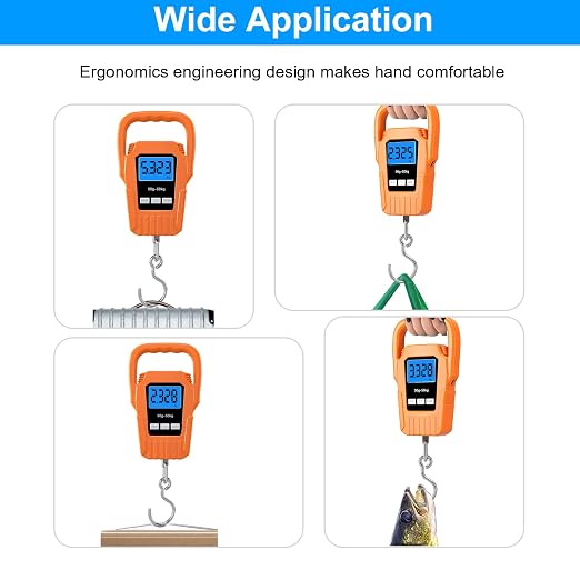 SKEAP Digital Fish Scale Hanging Scale Fishing Scale,110lb/50kg Luggage Scale,Upgrade Large Handle & Backlit LCD Display, Electronic Balance Digital Fishing Postal Scale,Orange,Fishing Gifts for Men - Image 7