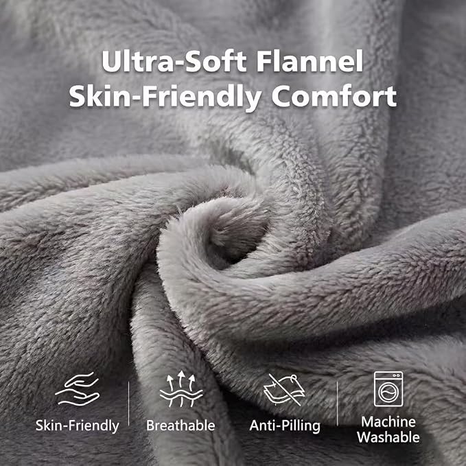 Packable Travel Throw Blanket, Light Grey | Soft lightweight wearable travel accessory with carry pouch, airplane blanket, road trips, office naps,outdoor camping - Image 5