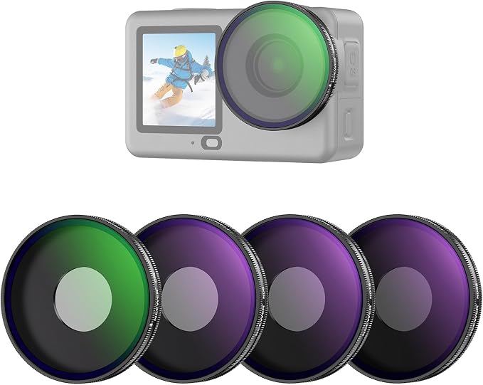 NEEWER CPL + ND Filter Set Compatible with DJI Osmo Action 6 Only, 4 Pack ND8/16/32 Adjustable Circular Polarizing, Lens Polarizer, Screw On Multicoated Action Camera Photography Accessories, FL-B100 by Neewer