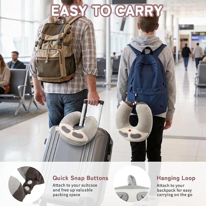 Memory Foam Kids Travel Neck Pillow for Ages 9+, Removable Cover, Sloth | Machine washable, 17 in neck size for teens and adults, 360-degree head and chin support, car and airplane use - Image 4