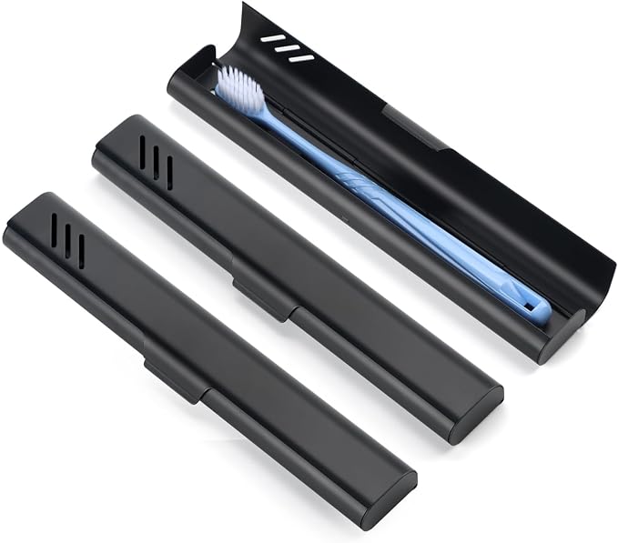 Travel Toothbrush Case, 2Pack Portable Toothbrush Holders, Durable Aluminum Toothbrush Storage Box, Small Breathable Manual Toothbrush Container for Traveling, Camping, Business Trip - Black by EVERYPURCHASEISFORASIMPLELIFE