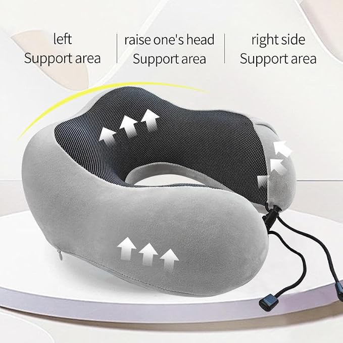 Airplane Travel Neck Pillow, 100% Memory Foam Ergonomic Neck Support, Airplanes Neck Pillow with Washable Cover Travel Essential for Flight & Office include Eye Mask, Earplugs & Carry Bag (Light Gray) - Image 9
