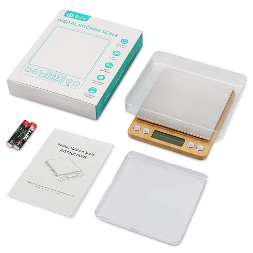 AMIR Digital Kitchen Scale, 500g Mini Pocket Jewelry Scale, Cooking Digital Food Scale with Back-Lit LCD Display, 2 Trays, 6 Units (Battery Included) - Image 7