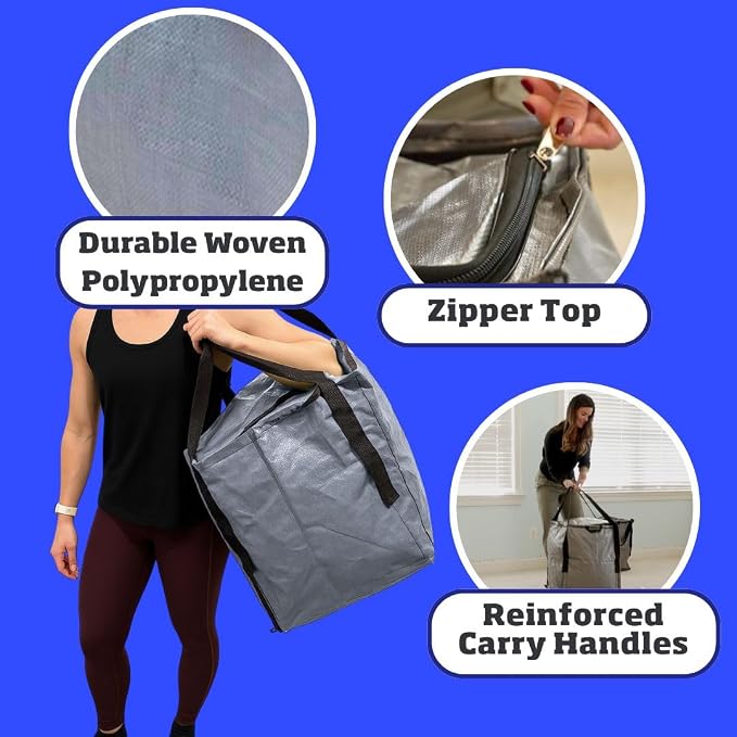 DURASACK 22-Gallon Zipper Top Heavy Duty Storage Tote Bags, Single, Gray | Rugged Woven Polypropylene Moving Bag, Reusable Self-Standing Design, Holds up to 500 Pounds - Image 5