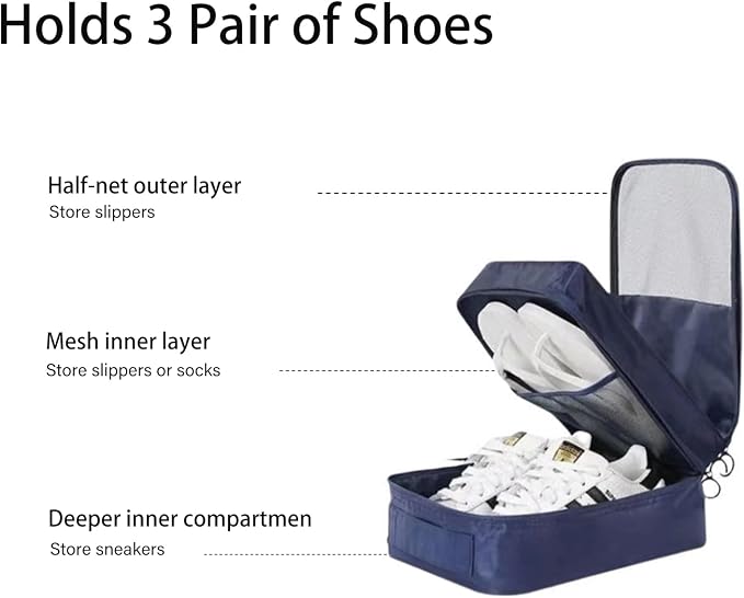 Travel Shoe Bag Holds 3 Pair of Shoes, Hezelf Shoe Storage Pouch for Travel and Daily Use, Travel Suitcase Shoe Organizer, Waterproof - Image 2