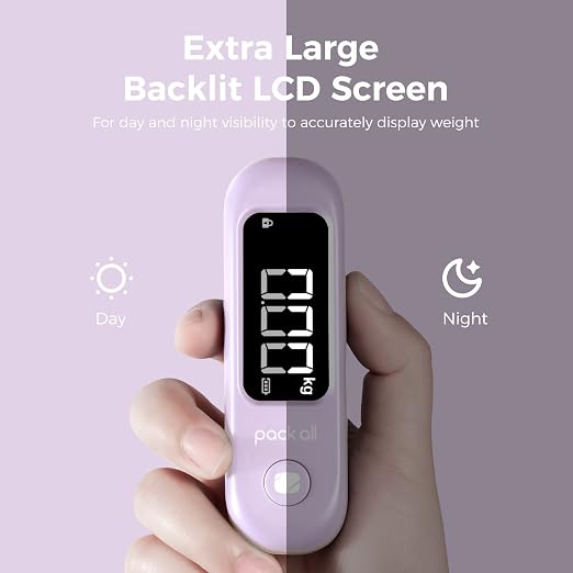 pack all Digital Luggage Scale for Travel, 110Lbs Capacity, 0.1Lb Precision | Handheld, Backlit LCD Display, Lb/Kg/Oz Conversion, Tare Function, Battery Included, Purple - Image 2