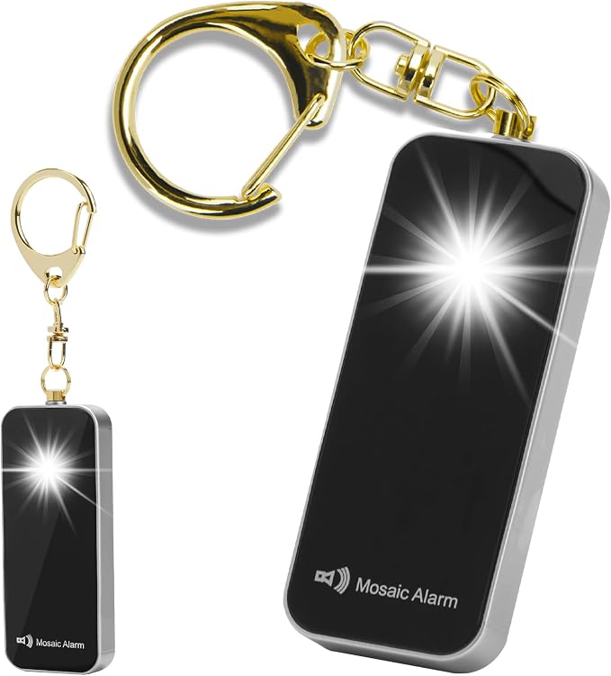 Ultrathin Personal Alarm Rainproof Ultra-Lightweight (0.8 oz) Bulky-Free Keychain Siren for Women, Students Safety. SOS Emergency 130db Hiking Alert Strobe Light. Replaceable Battery. Black by MosaicAlarm
