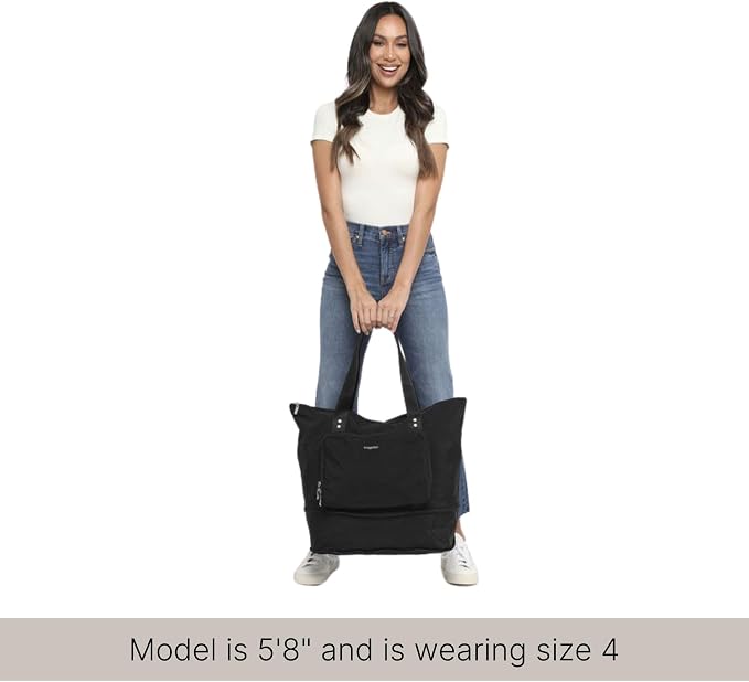 Baggallini Carryall Expandable Lightweight Travel Tote 22" Packable Folding Compact Nylon Washable Weekender w/Luggage Sleeve - Image 6