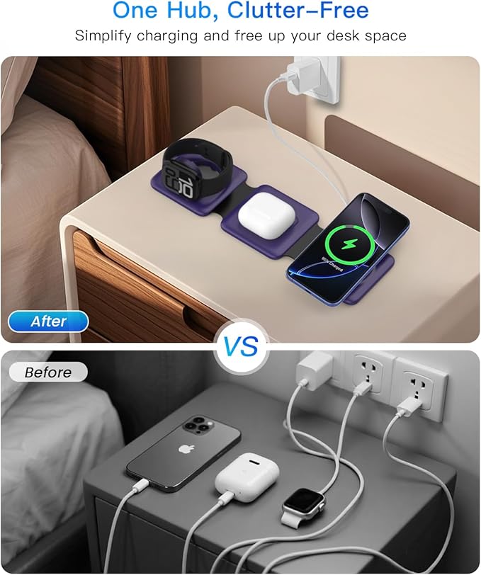 Iseyyox Charging Station for Mag Safe Apple - 3 in 1 Magnetic Foldable Wireless Charger Pad - Travel Charging Mat for iPhone 17 16 15 14 13 12 Pro Max Plus Watch & Airpods - Image 6