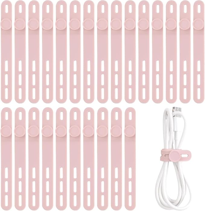 Oligei 25 Pcs Silicone Cable Ties, Cable Ties Reusable, High Elasticity Cord Wraps for Electrical Cords, Cord Organizer for Earphone, Phone Charger(Pink) by Oligei