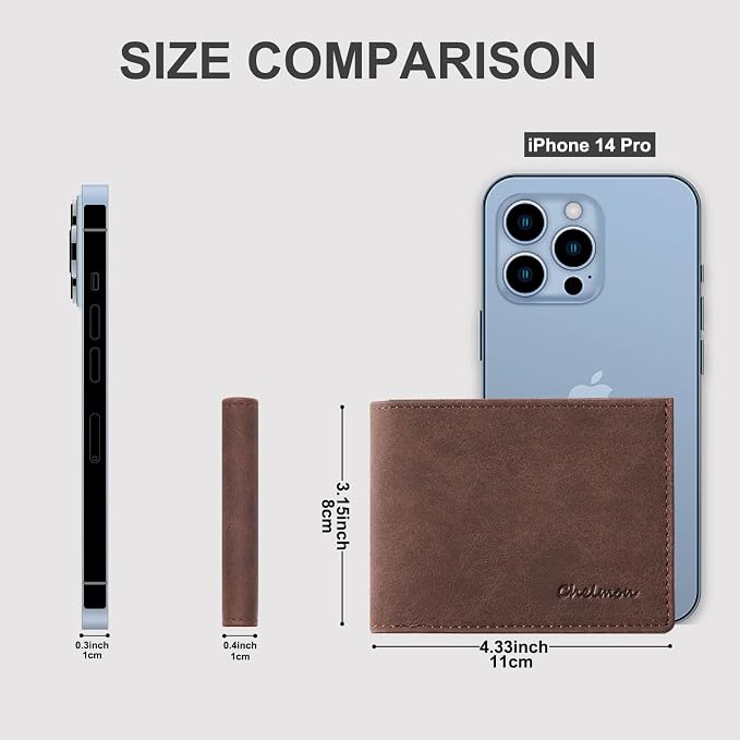 Chelmon Slim Wallet for Men ID Window with RFID Blocking Front Pocket Bifold Minimalist Bussiness Card Holder Gift for Men, Vintage Brown - Image 2