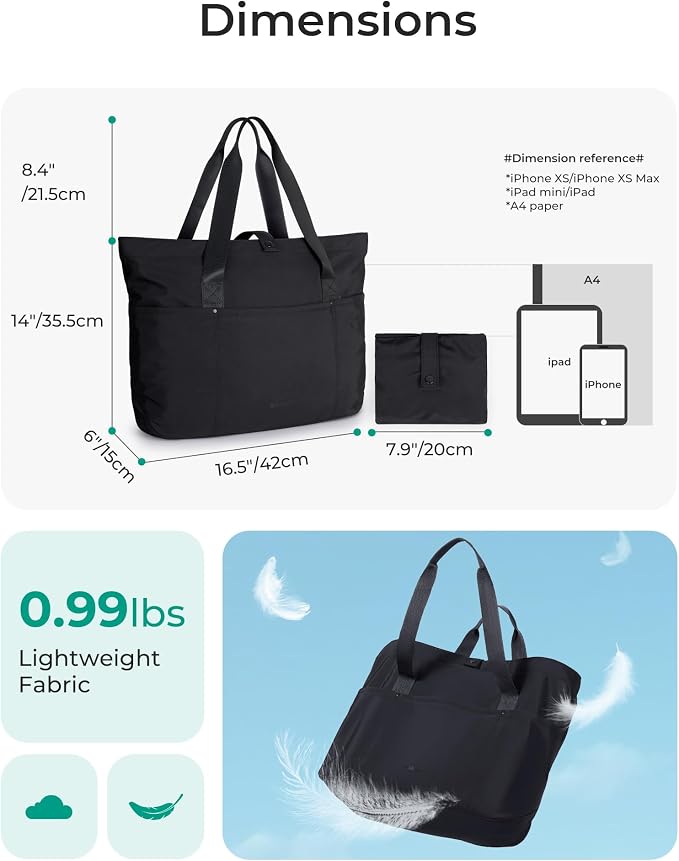 BAGSMART Tote Bag for Women, Foldable Tote Bag With Zipper Travel Shoulder Bag Handbag for Work - Image 4
