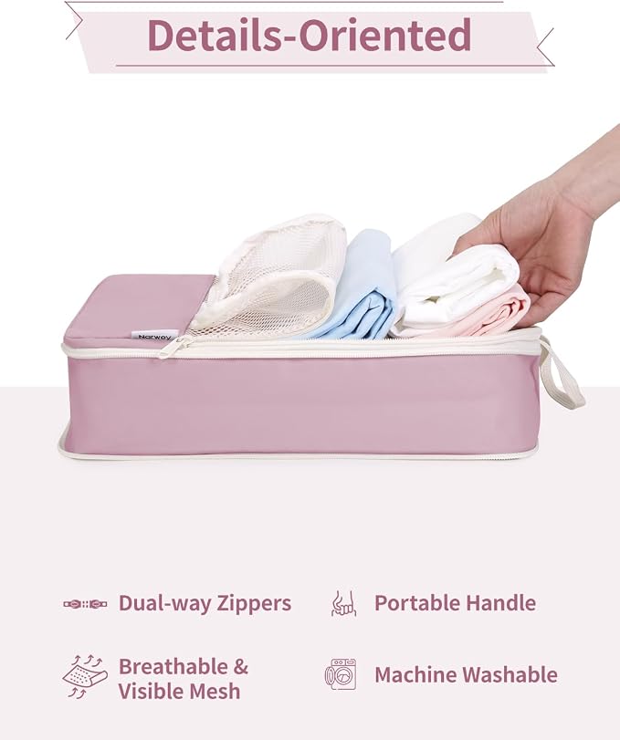 Narwey 6 Set Compression Packing Cubes for Travel Women Men, Travel Cubes for Carry On Suitcase, Durable Compression Luggage Organizer Bags - Image 6