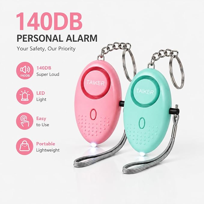 Personal Alarm for Women, 2Pcs 140dB Self Defense Keychain LED Light | Personal Safety Alarm with LED Light Panic Button for Women Kids and Elders (Aqua Marine & Pink) - Image 2