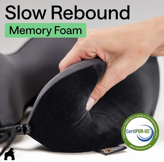GORILLA GRIP Travel Neck Pillow for Airplanes, CertiPUR-US® Memory Foam Cooling Mesh Pillows, Soft Velvet Washable Cover, Support Headrest for Sleeping, Traveling Essentials Flight Accessories, Black - Image 6