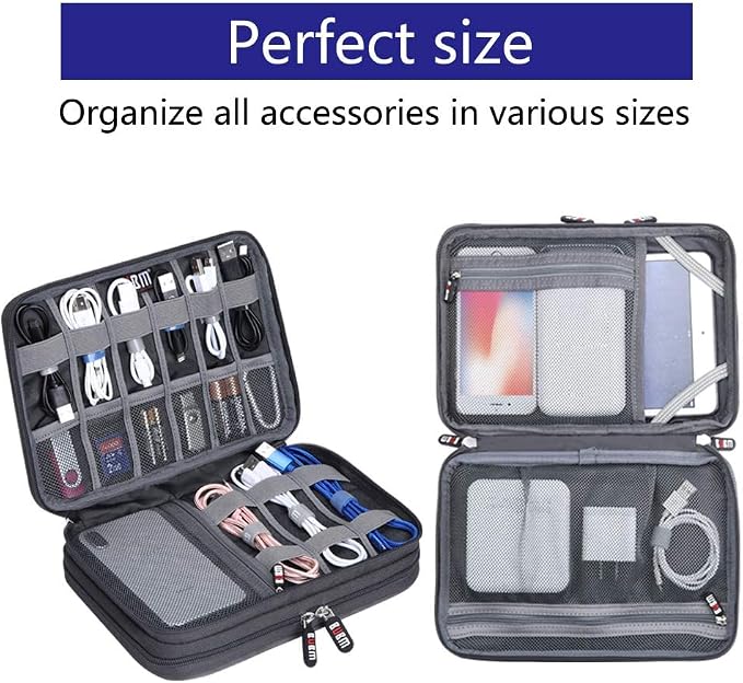 Electronic Cable Organizer Bag - Portable Travel Double Layers Electronic Digital Accessories Storage Pouch Bags for SD Card Case, USB Flash Drive,Charging Cords, USB Charger, Mini Tablet - Image 5