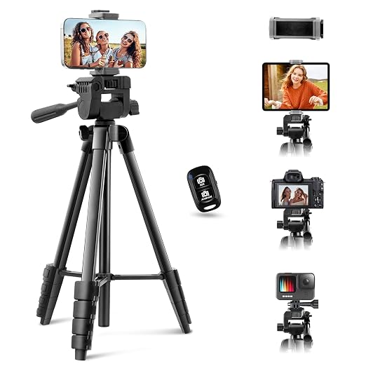 65” Phone&Tablet Tripod, Aureday Cell Phone Tripod for iPhone with Wireless Remote and Phone Holder, Extendable Stand for iPad, Suit for Video Recording/Makeup/Live Streaming by Aureday