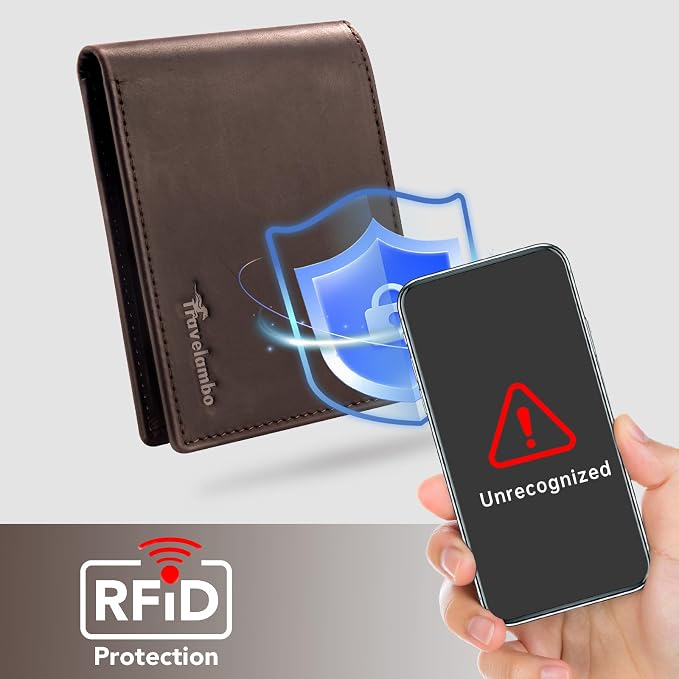 Travelambo Leather Wallet for Men, Slim Minimalist RFID Credit Card Holder | Mens Thin Bifold Pocket Wallet, Gift for Father, Brown - Image 4
