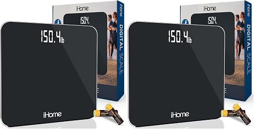 iHome Digital Scale, Bathroom Scale, Batteries Included, Bathroom Scales for Weight, (Black) (Pack of 2) by iHome