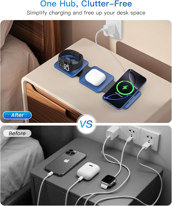 Iseyyox Charging Station for Apple Devices - 3 in 1 Magnetic Foldable Wireless Charger Dock - Travel Charging Pad for MagSafe iPhone 17 16 15 14 13 12 Pro Max Plus Watch & Airpods - Image 6