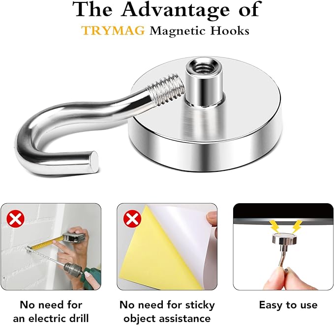 Magnetic Hooks for Cruise Cabins, 30LBS+, 25 Pack, Silver | Cruise Essentials 2026, Heavy Duty Magnets Hooks for Refrigerator, Storage, Grill, Hanging and Kitchen - Image 4