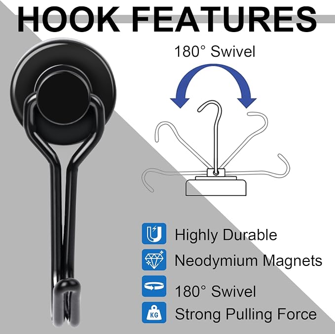Swivel Swing Magnetic Hooks,12PCS 30lbs Refrigerator Magnet Hooks | Heavy Duty Strong Magnets Refrigerator Fridge Hanging for Classroom Beach Vacation Kitchen Grills Home - Image 4