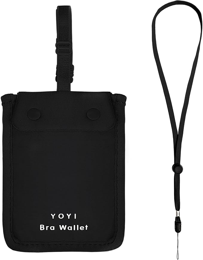 YOYI YOYI RFID Blocking Bra Wallet Neck Strap Hidden Pocket Cash Card | Skin-friendly fabric so thin it disappears inside your bra, RFID blocking keeps cards and cash secure from theft on the go by YOYIYOYI
