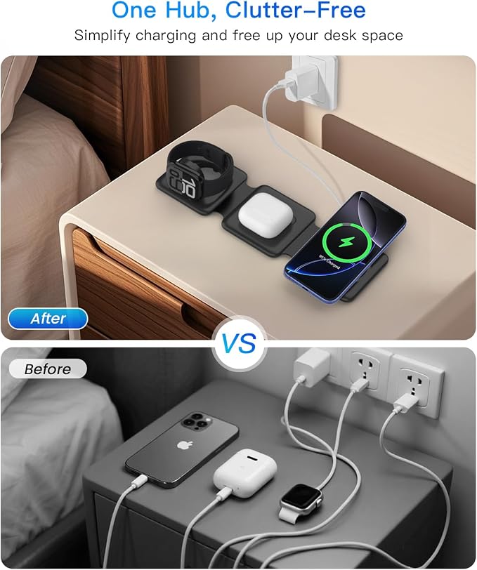 Magnetic Wireless Charger for iPhone: Fodable 3 in 1 Charging Station for Multiple Apple Devices - Travel Charging Pad Dock for Apple Watch iPhone 17 16 15 14 13 12 Pro Max Plus & Airpod - Image 6