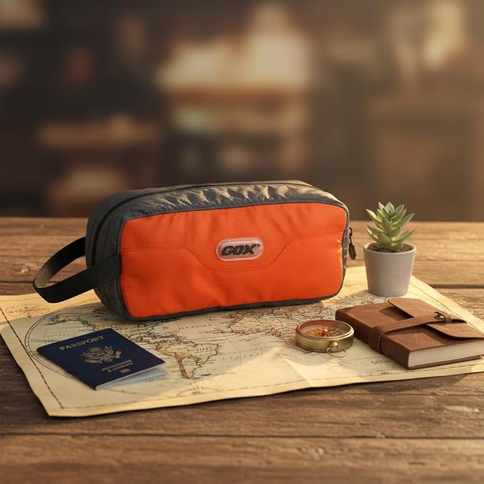 GOX Travel Small Toiletry Bag for Men Nylon Dopp Kit Medicine Bag Travel Organizer Pouch Shave Kits for Teens Toiletry Essentials Bathroom Compact (Orange, 9.8 * 4.3 * 3.3 Inches) - Image 5