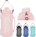 Collapsible Water Bottles, 2L/64OZ travel water bottle Bottle with Straw, Half Gallon Large Water Bottle for Travel Outdoor Sports Runing Fitness Yoga (Upgraded pink) by SpacingSavingHelper