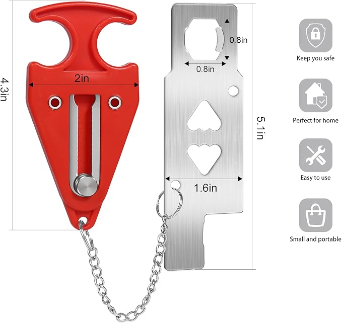 Portable Door Lock for Travel Door Lock Hotel Room Security Devices Apartment Jammer Additional Safety for Traveling Home College upgrade (Red combination) - Image 2