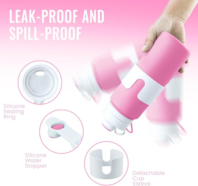 Nefeeko Collapsible Water Bottle, BPA Free 26oz Silicone Water Bottles | Foldable Water Bottles for Travel Sports, Leak-Proof Spill-Proof Portable Water Bottle with Carabiner, Lightweight - Image 4