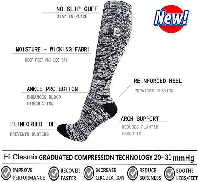 5/6 Pairs Graduated Compression Socks for Women&Men 20-30mmhg Knee High Socks Travel Hiking Running Stocking - Image 5