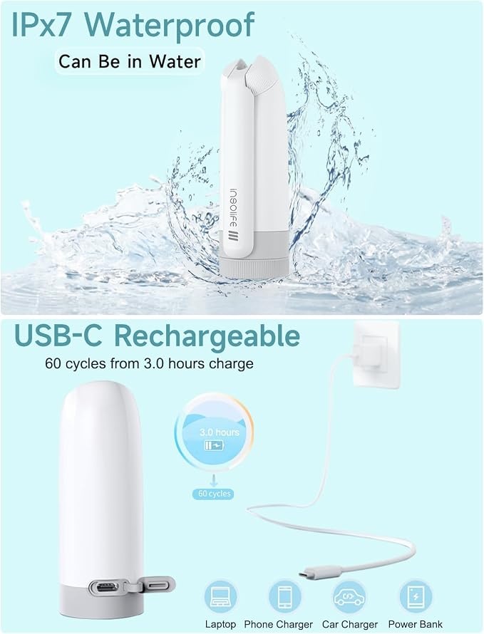 Insolife® Portable Bidet | High Pressure Travel Bidet 350ml | 2 Pressure Modes, IPX7 Waterproof, USB Rechargeable Personal Hygiene on Trip & Daily Use - Image 6