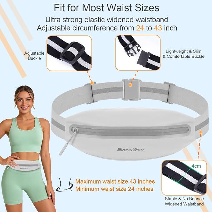 Slim Fanny Pack for Men, Ultra-Light Running Belts for Women Grey | Water Resistant, Elastic Adjustable & Thin Buckle, Bounce Free, Reflective, Running Waist Pack for iPhone Samsung Card Key - Image 3