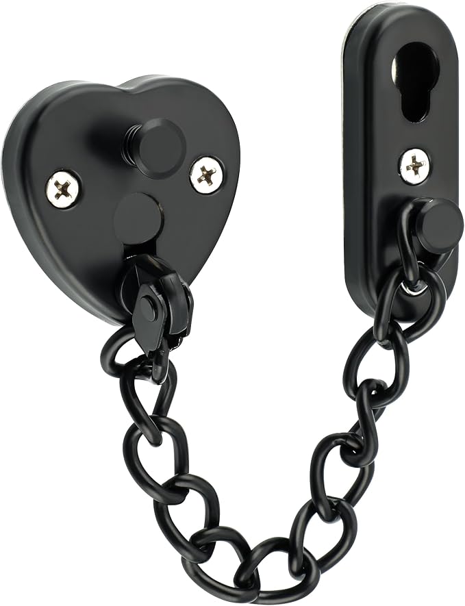 Alise Door Chain Lock, Matte Black Adjustable Child Proof Security Door Lock for Apartment | Stainless Steel Chain Door Lock,Heart-Shaped Design Press-To-Unlock Heavy Duty Chain Lock For Barn Bedroom & Travel by Alise