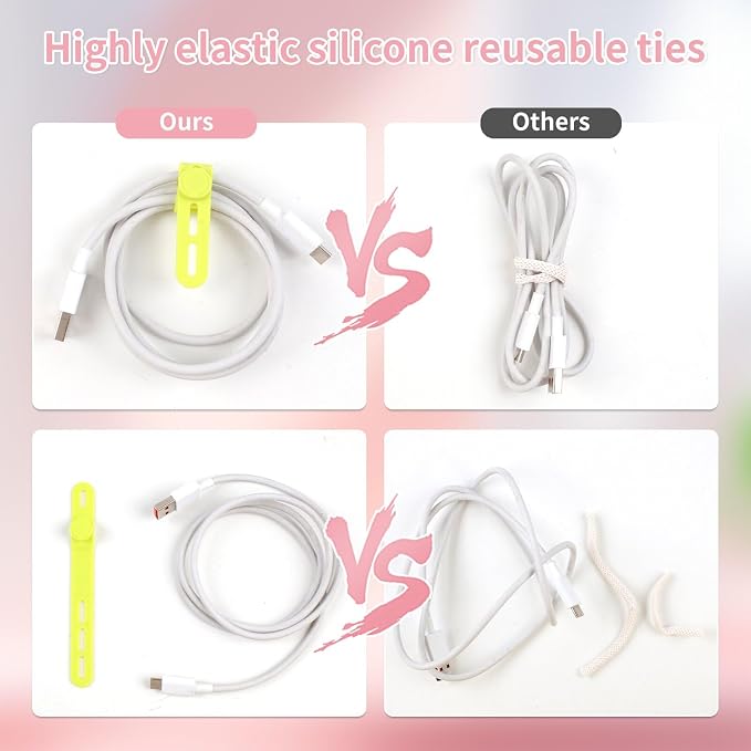 Oligei 25 Pcs Silicone Cable Ties, Cable Ties Reusable, High Elasticity Cord Wraps for Electrical Cords, Cord Organizer for Earphone, Phone Charger(Colorful) - Image 4