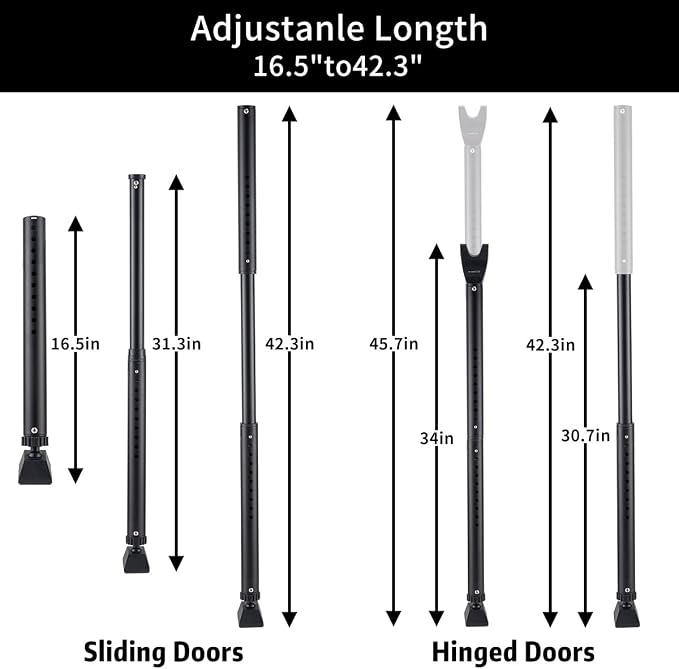 Door Security Bar 2 Pack Adjustable Door Jammer Door Stopper | Sliding Door Security Bar Barricad 2 in 1 Heavy Duty Window Security for Home Patio Door Apartment Travel Hotel Dorm - Image 7