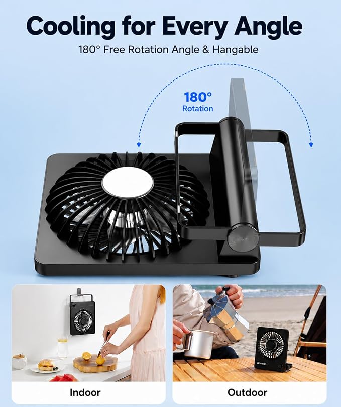 EasyAcc 6000mAh Travel Fan for Sleeping, Up to 26H Runtime, Quiet Portable Battery Powered USB Desk Fan, Stepless Speed, 180° Foldable, Rechargeable for Bedroom, Office, Cruise and Travel Essentials - Image 6